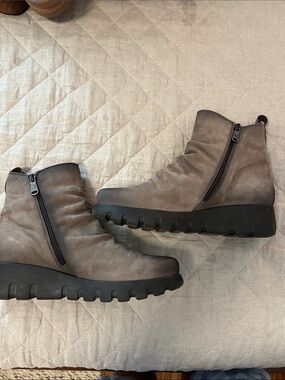 Women's Taupe Suede Ankle Booties with Side Zip